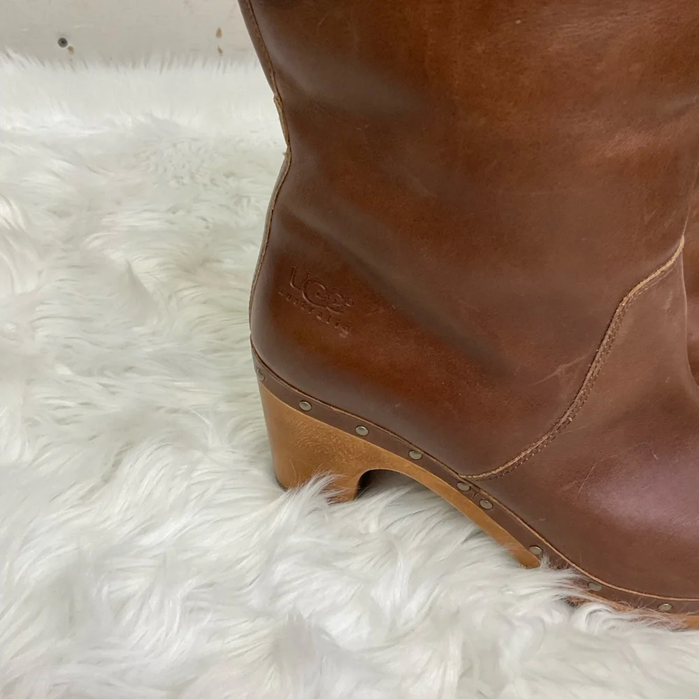 UGG Women's Chestnut Brown Lynnea Leather Boots Size 8 - Picture 6 of 13